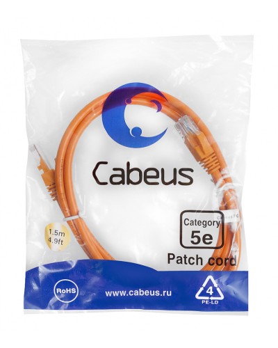 Патч-корд медный U/UTP кат.5е (1,5м) LSZH (оранжевый) Cabeus (PC-UTP-RJ45-Cat.5e-1.5m-OR-LSZH) в Белгороде Патчкорды (медные) Pintop.ru