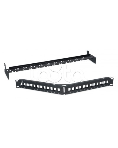 Патч-панель угловая модульная 19, 1U, 24 порта RJ-45, для неэкранированных модулей, с задним кабельным организатором (без модулей) Cabeus PLB-24-CON в Белгороде Патч панель Pintop.ru