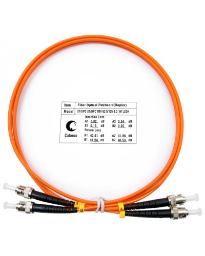 Шнур оптический duplex ST-ST 62,5/125 mm 1м LSZH Cabeus FOP-62-ST-ST-1m в Белгороде Патч-корды оптические Pintop.ru