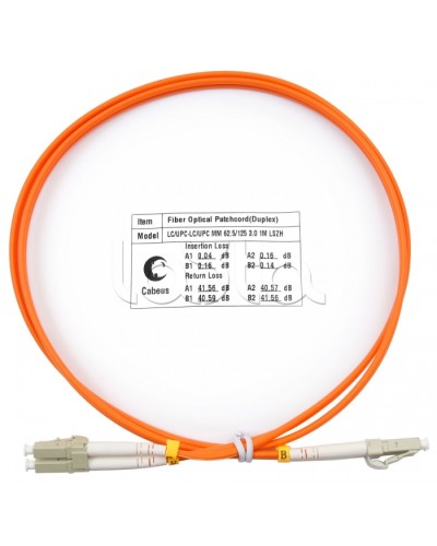 Шнур оптический duplex, LC-LC, 62,5/125 mm, 1м, LSZH Cabeus FOP-62-LC-LC-1m в Белгороде Патч-корды оптические Pintop.ru