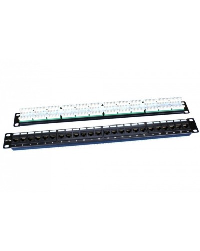 Патч-панель 19, 1U, 24 порта RJ-45, категория 5e, Dual IDC, ROHS, цвет черный Hyperline PP3-19-24-8P8C-C5E-110D в Белгороде Патч панель Pintop.ru