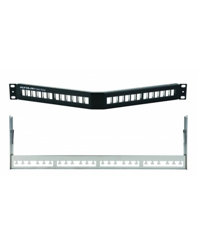 Коммутационная угловая панель 19” наборная, FTP, 1U, 24 порта, черный Eurolan (27A-00-24BL) в Белгороде Патч панель Pintop.ru