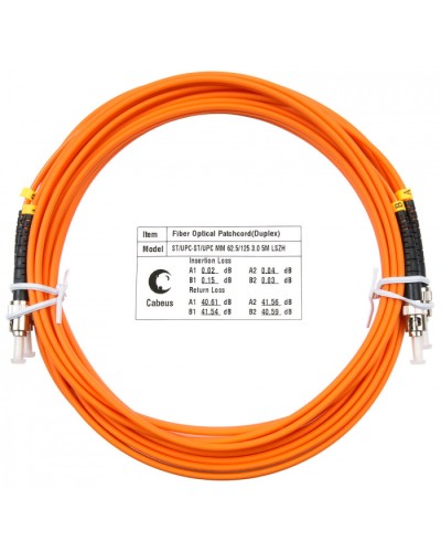 Шнур оптический duplex ST-ST 62,5/125 MM 5 м LSZH Cabeus FOP-62-ST-ST-5M в Белгороде Патч-корды оптические Pintop.ru
