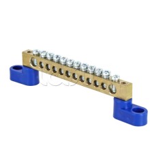 Шина "0" N (8х12мм) 12 отверстий латунь 2 синих угловых изолятора EKF PROxima (sn0-125-12-2)