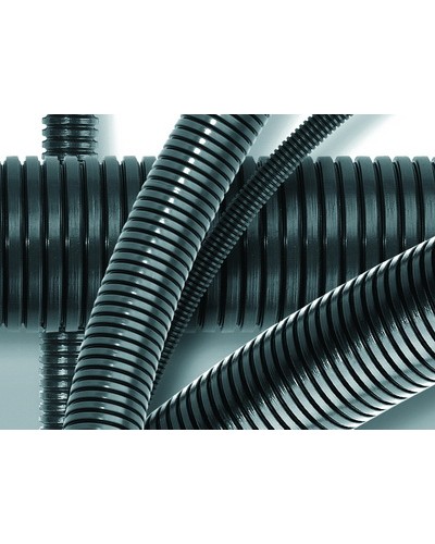 Труба ПА 6 гофр. DN12мм, ПВ-0, Dвн 12,2 мм, Dнар 15,8 мм, цвет тёмно-серый, без протяжки DKC PA601216F0 в Белгороде Гладкая труба Pintop.ru