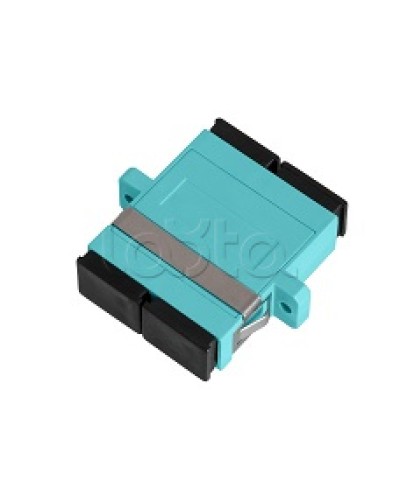 Адаптер NIKOMAX волоконно-оптический, соединительный, многомодовый, стандарта OM3, SC/UPC-SC/UPC, двойной, пластиковый, без шторки, с фланцами, аква, уп-ка 2шт. NIKOMAX (NMF-OA2M3-FN-SCU-SCU-AQ-2) в Белгороде Проходные адаптеры и розетки оптические Pint