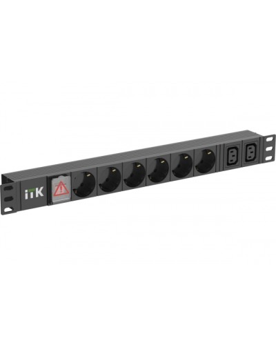 ITK 6 розеток нем. ст. + 2 С13 LED 1U вх. С14 алюмин.(PH12-6D2C133) в Белгороде Блоки розеток Pintop.ru
