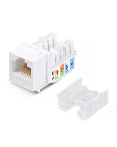 Вставка Keystone Jack RJ-45, категория 6, заделка тип 110, белая, со стяжкой Cabeus KJ-RJ45-Cat.6-90-SW в Белгороде Модули Keystone Pintop.ru
