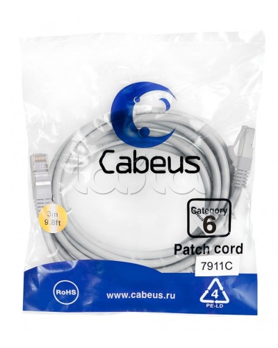Патч-корд Cabeus PC-FTP-RJ45-CAT.6-3M-LSZH в Белгороде Патчкорды (медные) Pintop.ru