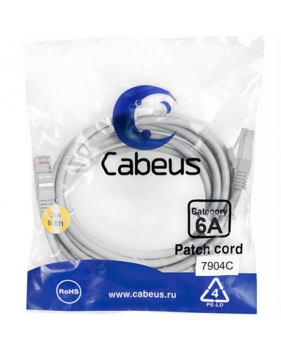 Патч-корд SSTP, категория 6a, 10G, S/FTP экранированный, LSZH, 3 м, серый Cabeus PC-SSTP-RJ45-Cat.6a-3m-LSZH в Белгороде Патчкорды (медные) Pintop.ru