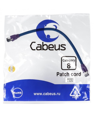 Патч-корд S/FTP Cabeus PC-SSTP-RJ45-Cat.8-0.3m-LSZH в Белгороде Патчкорды (медные) Pintop.ru