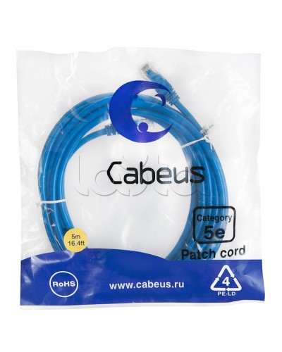Патч-корд UTP, категория 5е, 5 м, неэкранированный, синий Cabeus PC-UTP-RJ45-Cat.5e-5m-BL в Белгороде Патчкорды (медные) Pintop.ru