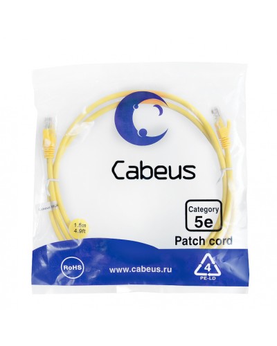 Патч-корд медный U/UTP кат.5е (1,5м) LSZH (желтый) Cabeus (PC-UTP-RJ45-Cat.5e-1.5m-YL-LSZH) в Белгороде Патчкорды (медные) Pintop.ru
