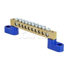 Шина "0" N (8х12мм) 10 отверстий латунь 2 синих угловых изолятора EKF PROxima (sn0-125-10-2)
