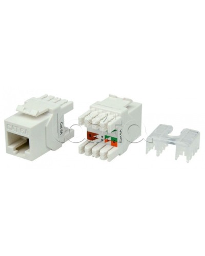 Вставка Keystone Jack RJ-45(8P8C) Hyperline KJ8-8P8C-C6A-180-WH в Белгороде Модули Keystone Pintop.ru