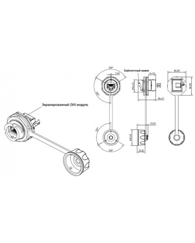 Промышленный модуль Keystone Jack RJ-45 (8P8C) Hyperline (KJ-IE-8P8C-C5e-180-SH-F-BK) в Белгороде Патч-корды и пигтейлы Pintop.ru