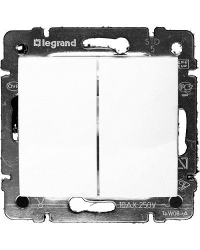 Выключатель двухклавишный 10 AX 250 В белый Valena Legrand 774405 в Белгороде Аксессуары для кабель-канала Pintop.ru