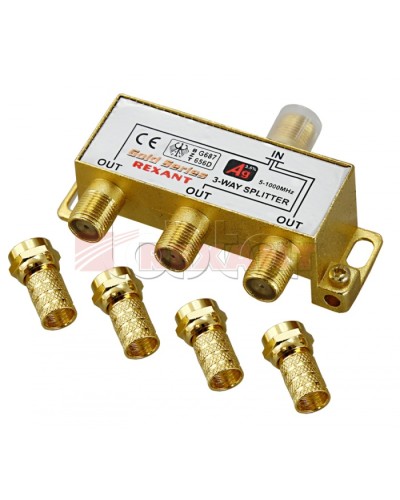 Делитель телевизионный ТВx3 + 4 шт. F BOX 5-1000 МГц GOLD (10шт/уп) REXANT 05-6102-1 в Белгороде Системы видеонаблюдения Pintop.ru