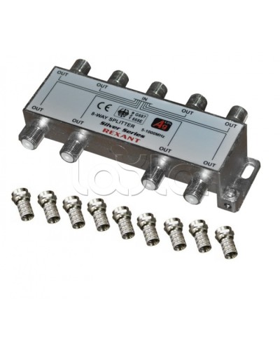 Делитель телевизионный ТВx8 + 9 шт. F BOX 5-1000 МГц Silver (5шт/уп) REXANT 05-6105 в Белгороде Системы видеонаблюдения Pintop.ru