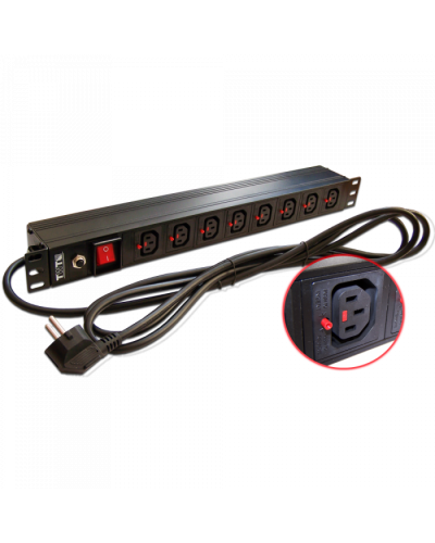 Блок розеток 19, 1-фазный с выкл,10A / 250V, 8xC13 с фикс вилки, 3 м, вилка Schuko TWT (TWT-PDU-10A8C3L-3.0) в Белгороде Блоки розеток Pintop.ru