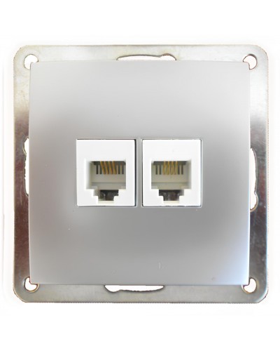 Розетка телефонная двойная 2хRJ-11 с накладкой (серебристый металлик) LK60 (865603) в Белгороде Розетки компьютерные и телефонные Pintop.ru