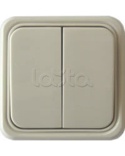 Выключатель двухклавишный открытой установки Экопласт, схема 5, (бежевый) в Белгороде Розетки компьютерные и телефонные Pintop.ru