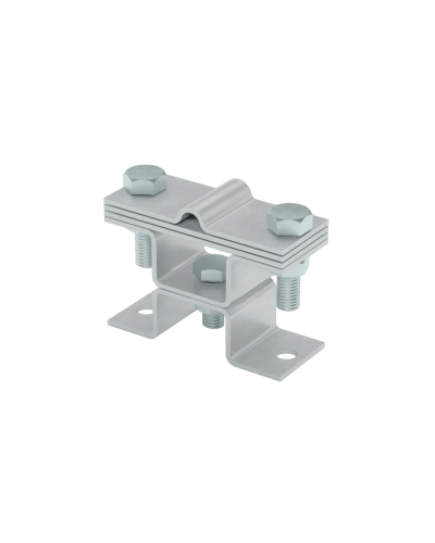 Универсальный держатель на мостовой опоре двойной для прутка Ø 5-8 мм и полосы до 40 мм с 3 пластинами КМ-профиль (XUDMO3-D5-8-B40) в Белгороде Аксессуары для лотков Pintop.ru