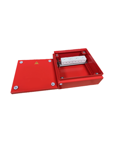Коробка распределительная огнестойкая КРОПС, IP55, габаритные размеры 150х150х80 мм, для кабелей сечением до 6 мм2, 4 клеммы КМ-Профиль (FRJB-KM-ST5-6-04-КРОПС-IP55) в Белгороде Распределительные коробки Pintop.ru