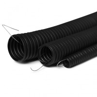Труба гофрированная с зондом FRHF трудногорючая, безгалогенная, 16 мм, гибкая со стальной протяжкой, чёрная (100 м) ПожТехКабель 713-001
