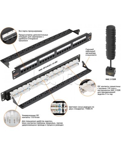 Патч-панель 19, 1U, 24xRJ45 NIKOMAX (NMC-RP24UD2-1U-BK) в Белгороде Патч панель Pintop.ru