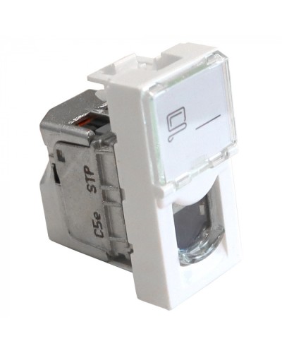 Вставка Mosaic 22.5x45, RJ-45 STP, кат.5e, со шторкой и увеличенным окном маркировки, белая LANMASTER LAN-SIP-22S5E-WH в Белгороде Модули Keystone Pintop.ru